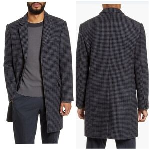Club Monaco Slim-Fit Checked Houndstooth Wool-Blend Overcoat in Blue Size 42